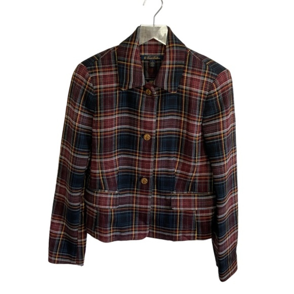 Brooks Brothers Classic Plaid Blazer Jacket Brass Button Italy Sz 4